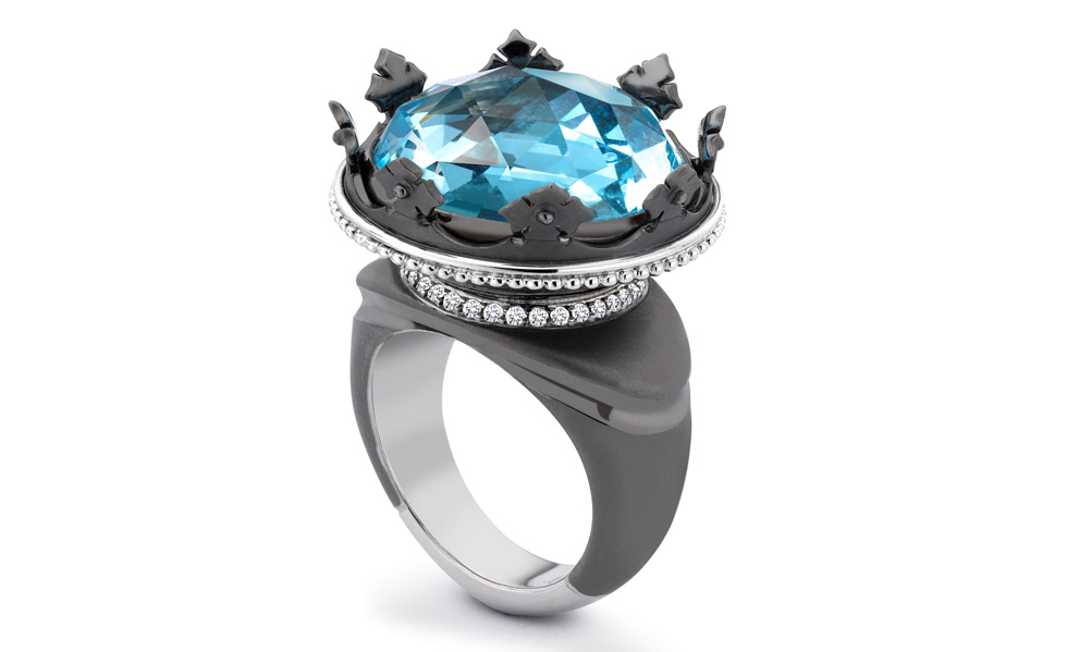 TheoFennellWhite-Gold-Black-Rhodium-Blue-Topaz-and-Diamond-Coronet-Ring-£11900